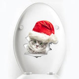 Sticker Toilette<br> Chaton Gris Noël 3D